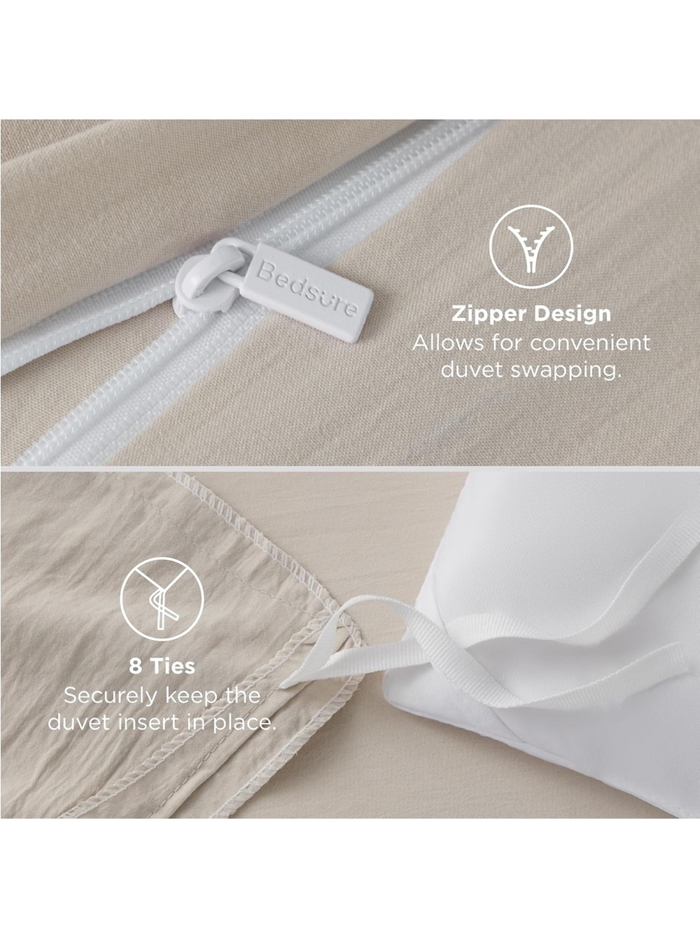 NEW Bedsure Prewashed Duvet Cover Set. King, Cotton-Like Soft Bedding, Linen - Picture 6 of 7